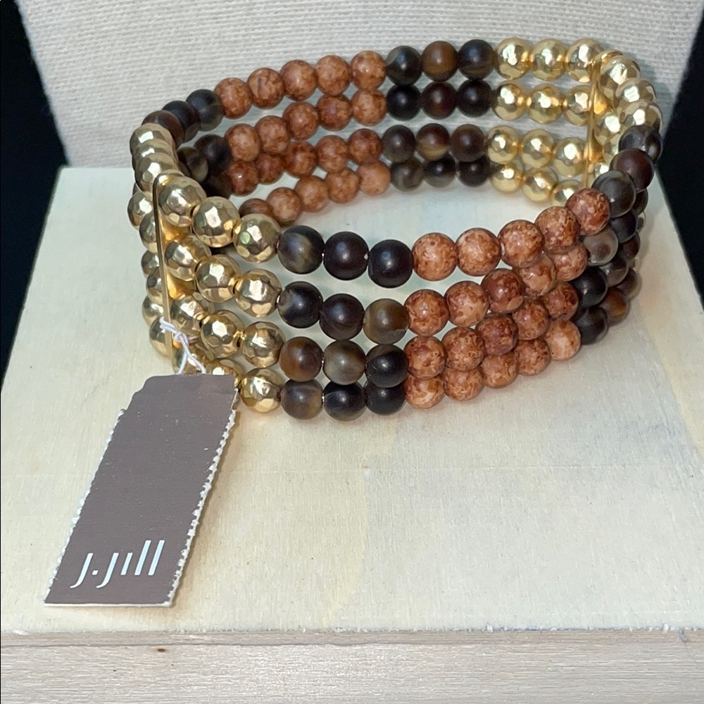 NWT J.Jill natural tone and gold tone beads stretch bracelet